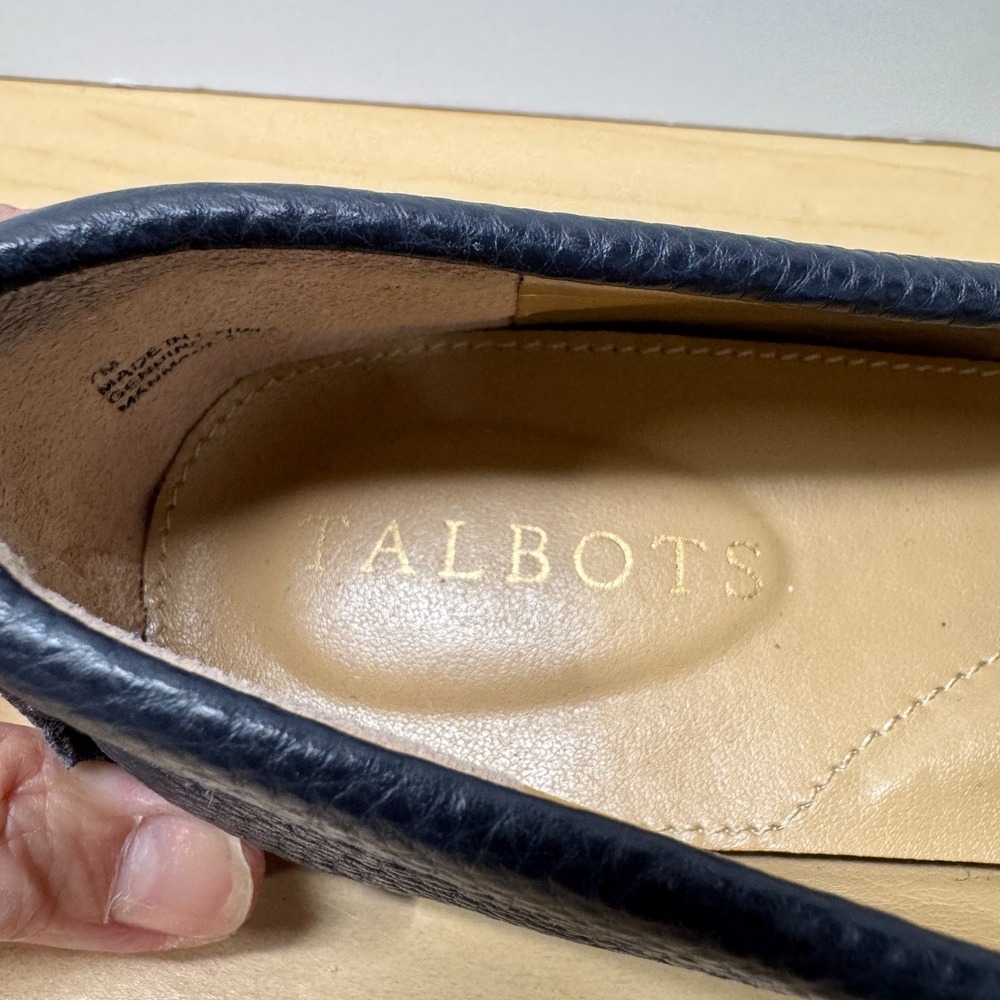 Talbots Slip On Loafers, Size 7 Navy Blue Pebbled Leather Fringe Driving Mocs - Picture 6 of 8